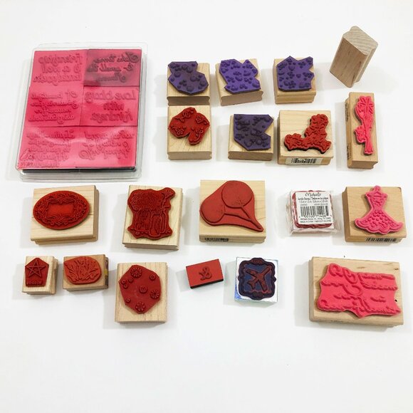 Set of 25 Crafting Stamps Miscellaneous Floral Sayings Geometric Plus More Used - Picture 2 of 4